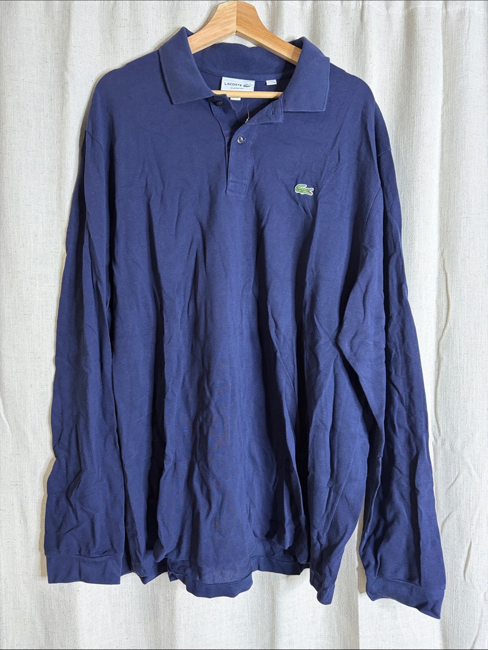 Lacoste Long-Sleeve Polo in Navy Blue with Green Crocodile